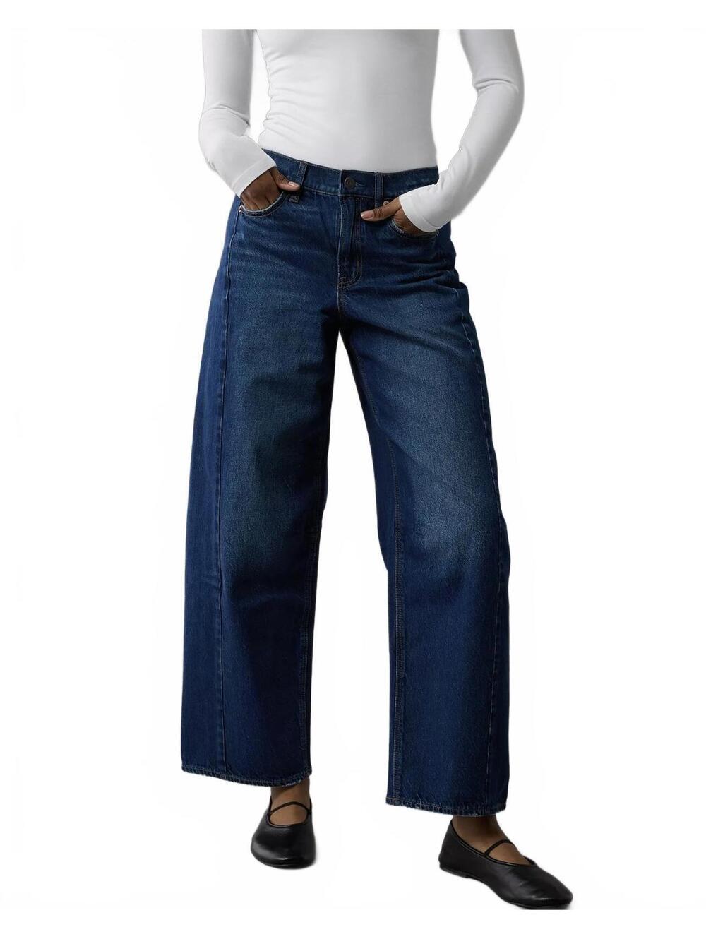AE Dreamy Drape Strigid Barrel Jean American Eagle NWT Dark Rich Indigo 000R